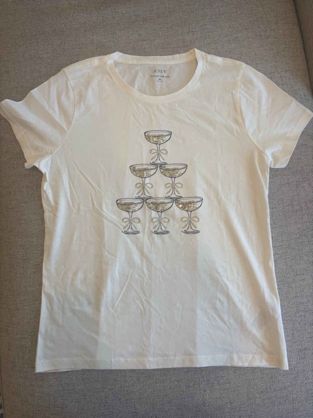 J. Crew White Short-Sleeve Tee with Champagne Glass Pyramid